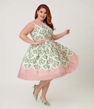 Unique Vintage Plus Size Sleeveless Belted Swing Dress