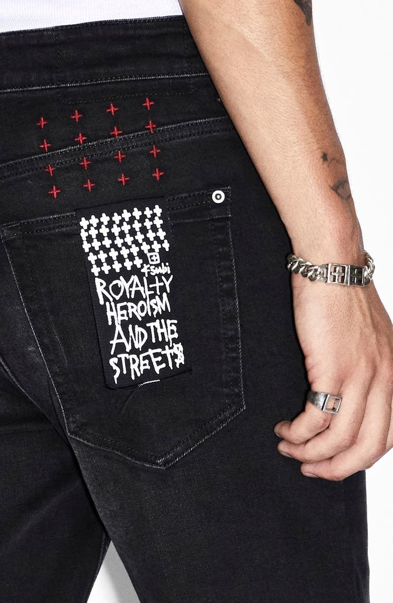Ksubi Van Winkle Red Boggle Trashed Ripped Skinny Jeans, Alternate, color,