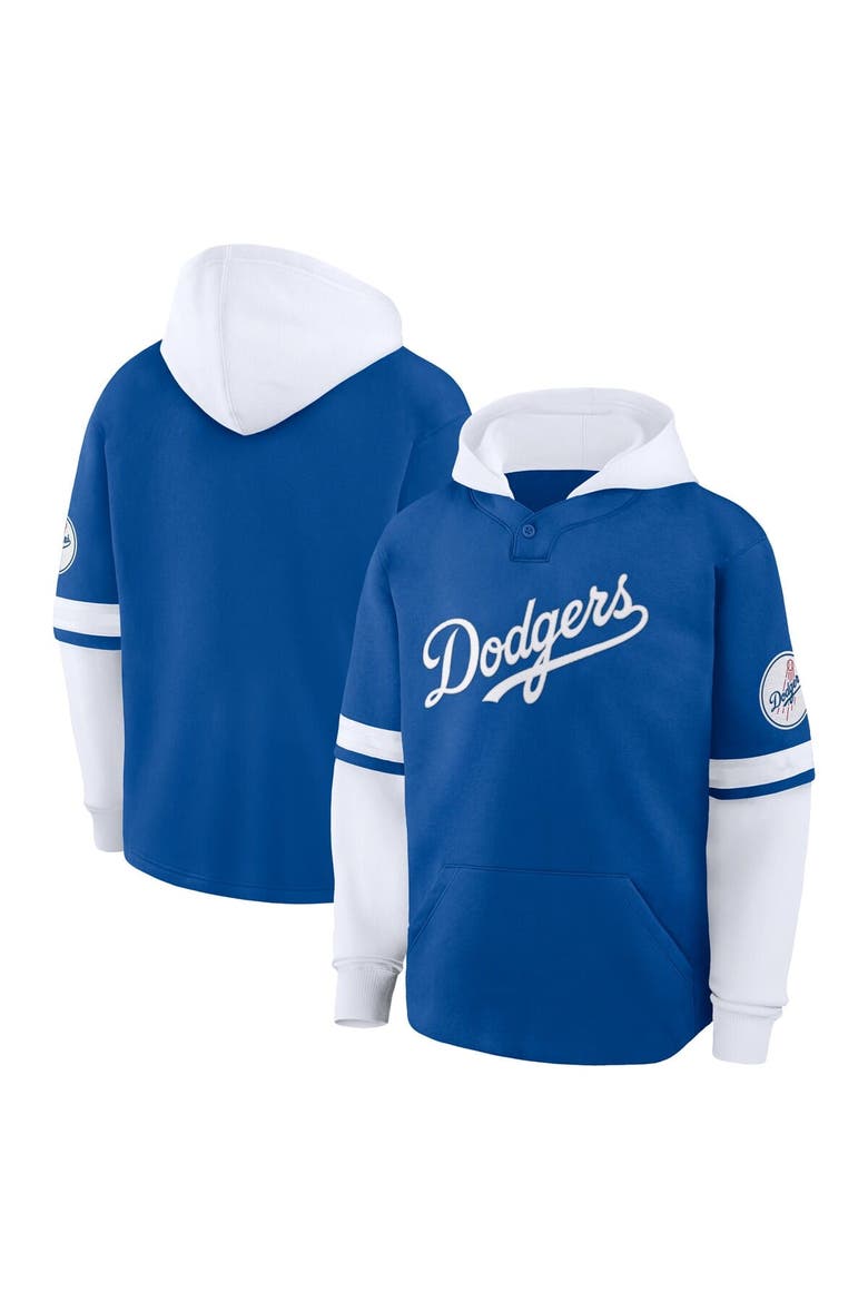 Men's Fanatics Royal/White Los Angeles Dodgers Oversized Fire Speed​ Layered Hoodie, Main, color, Royal