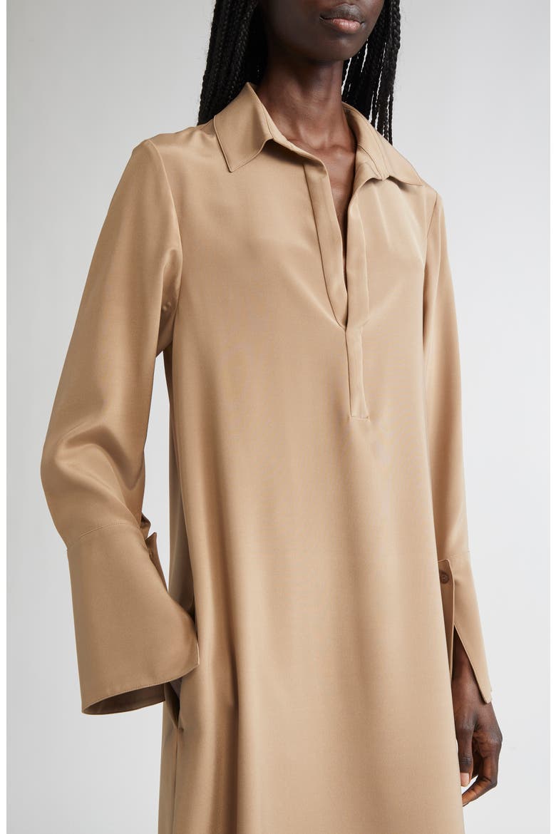Ossola Long Sleeve Silk Stretch Crêpe de Chine Midi Shirtdress, Alternate, color, HAZELNUT BROWN
