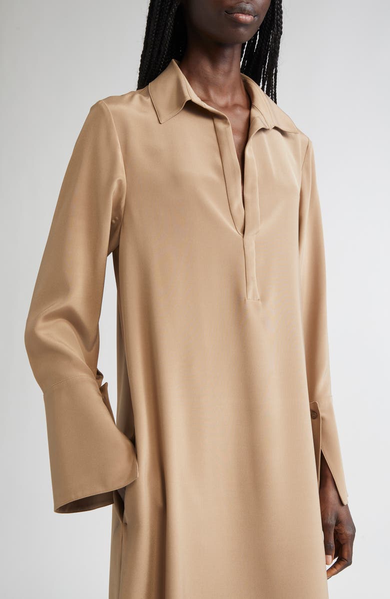 Max Mara Ossola Long Sleeve Silk Stretch Crêpe de Chine Midi Shirtdress, Alternate, color, Hazelnut Brown