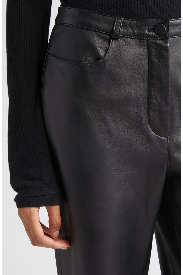 Cobe Lambskin Leather Straight Leg Pants, Alternate, color, BLACK