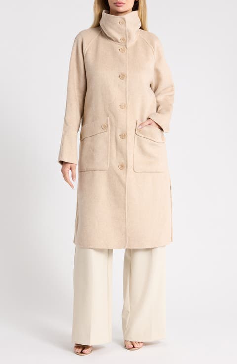 Funnel Neck Wool Blend Coat