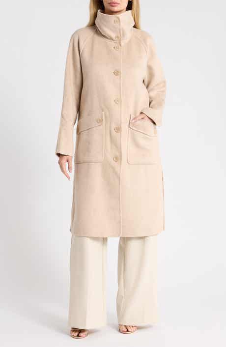 Funnel Neck Wool Blend Coat