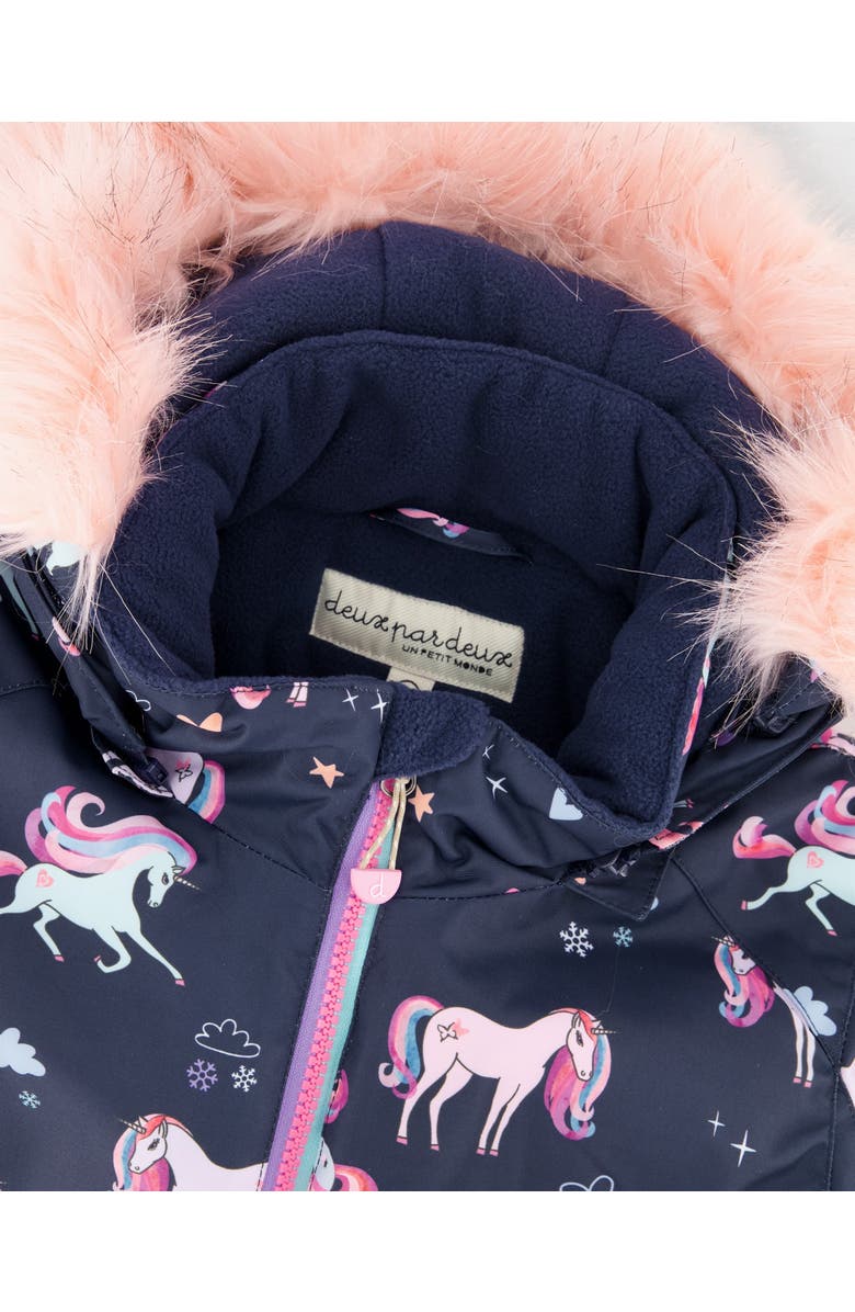 Deux par Deux Two-Piece Play Snowsuit Unicorn, Alternate, color, Navy