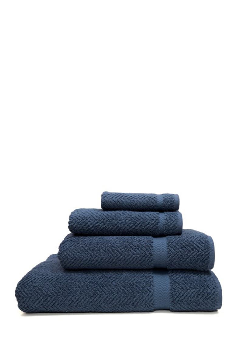 Linum Home Textiles Midnight Blue Herringbone 4-Piece Towel Set, Main, color, Midnight Blue