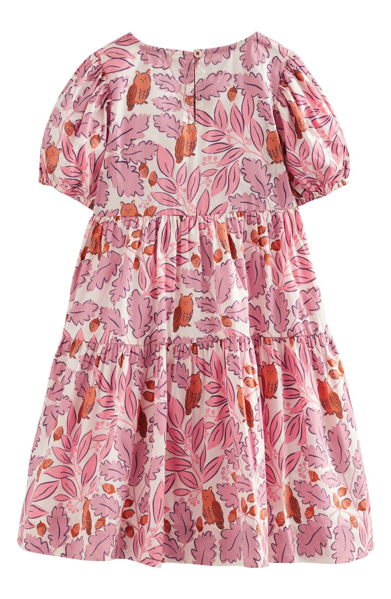 Mini Boden Kids' Leaf Print Tiered Cotton Dress, Alternate, color, 