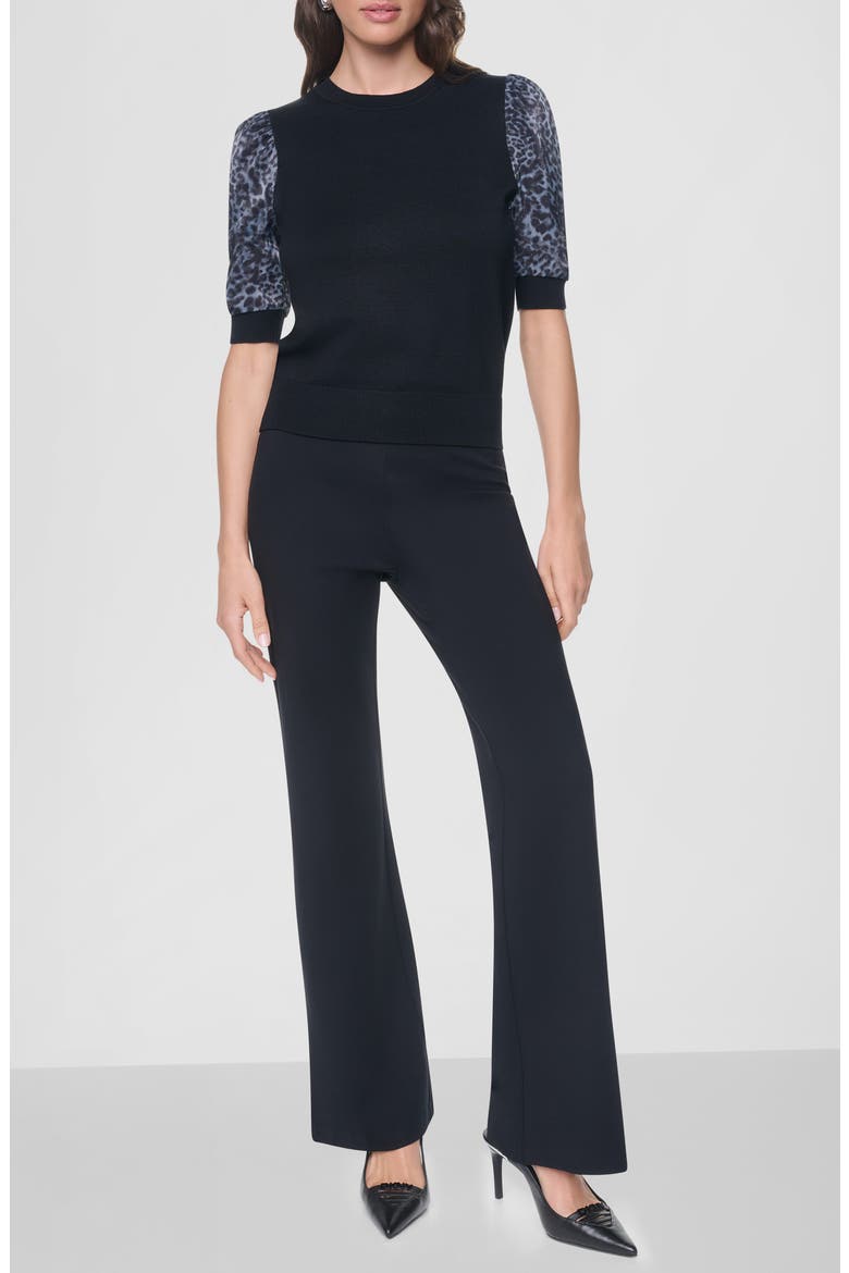 Print Twist Sleeve Mixed Media Sweater, Alternate, color, BLACK/ MOONLIGHT