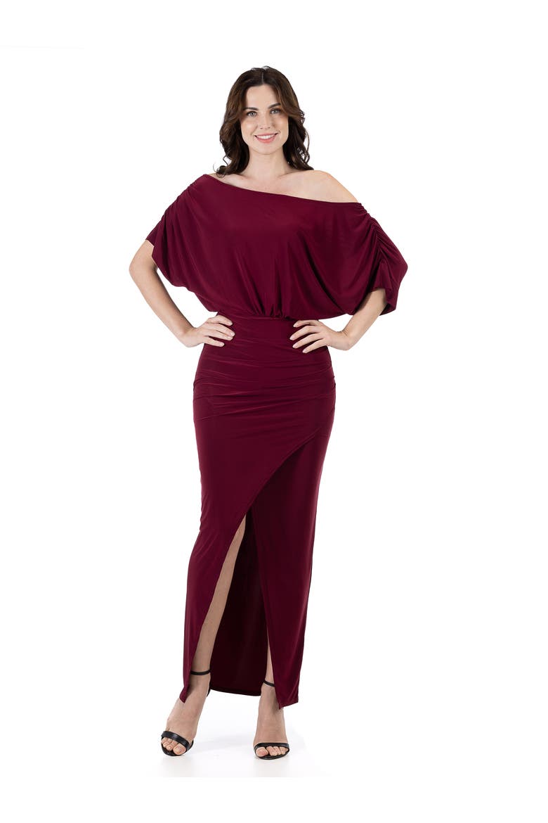 Boat Neck Batwing Sleeve Slit Maxi Dress, Main, color, Burgundy