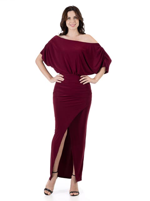 Boat Neck Batwing Sleeve Slit Maxi Dress