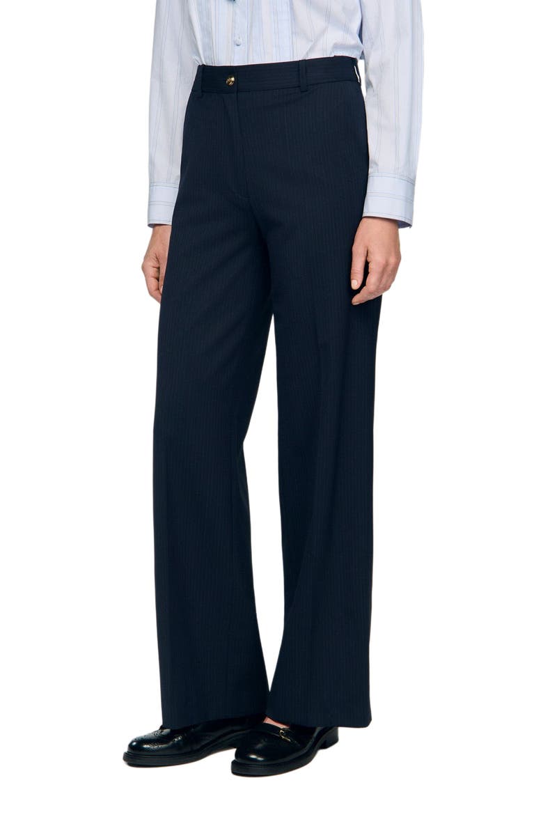 SANDRO Minimal chalk-striped trousers, Main, color, Navy Blue