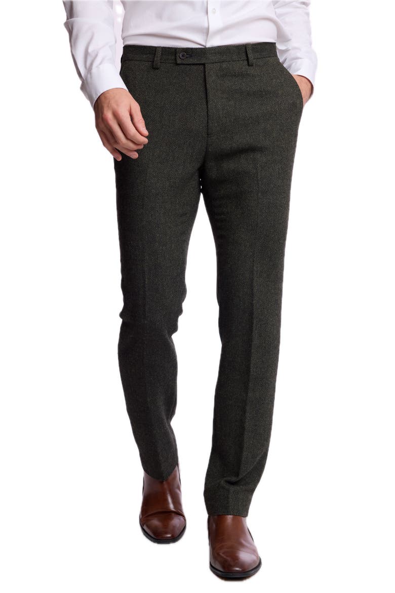 Downing Slim Fit Herringbone Pants, Alternate, color, GREEN BLACK HERRINGBONE