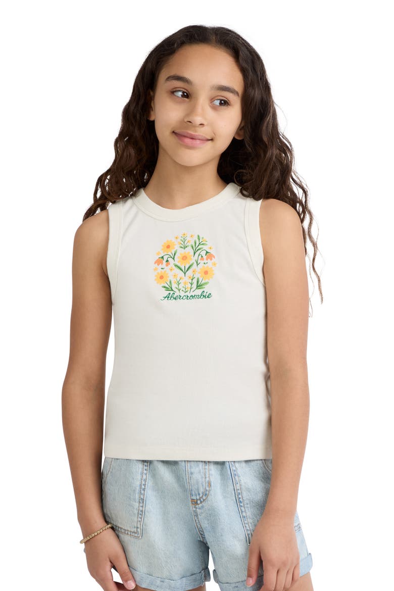 Kids' Floral Boho Cotton Blend Tank, Main, color, JET STREAM