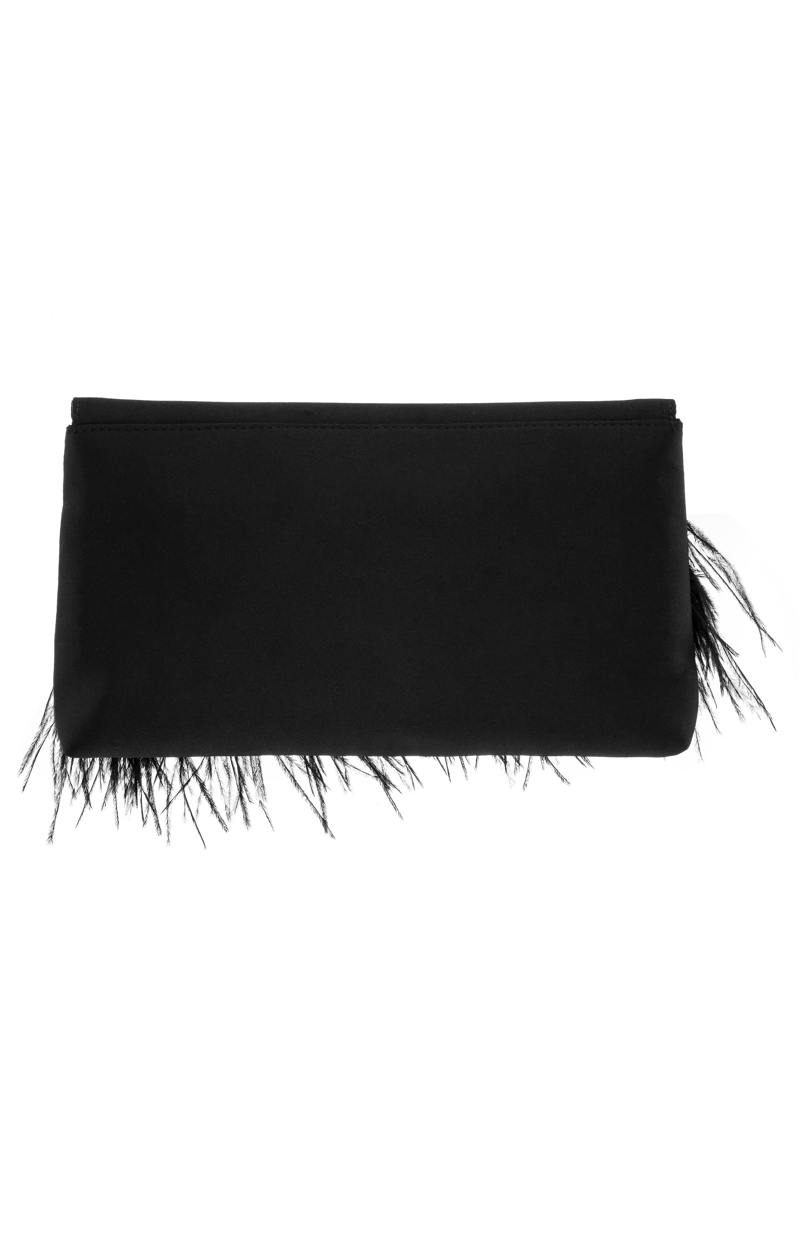 Nina Kaidy Feather Trim Satin Clutch, Alternate, color, 