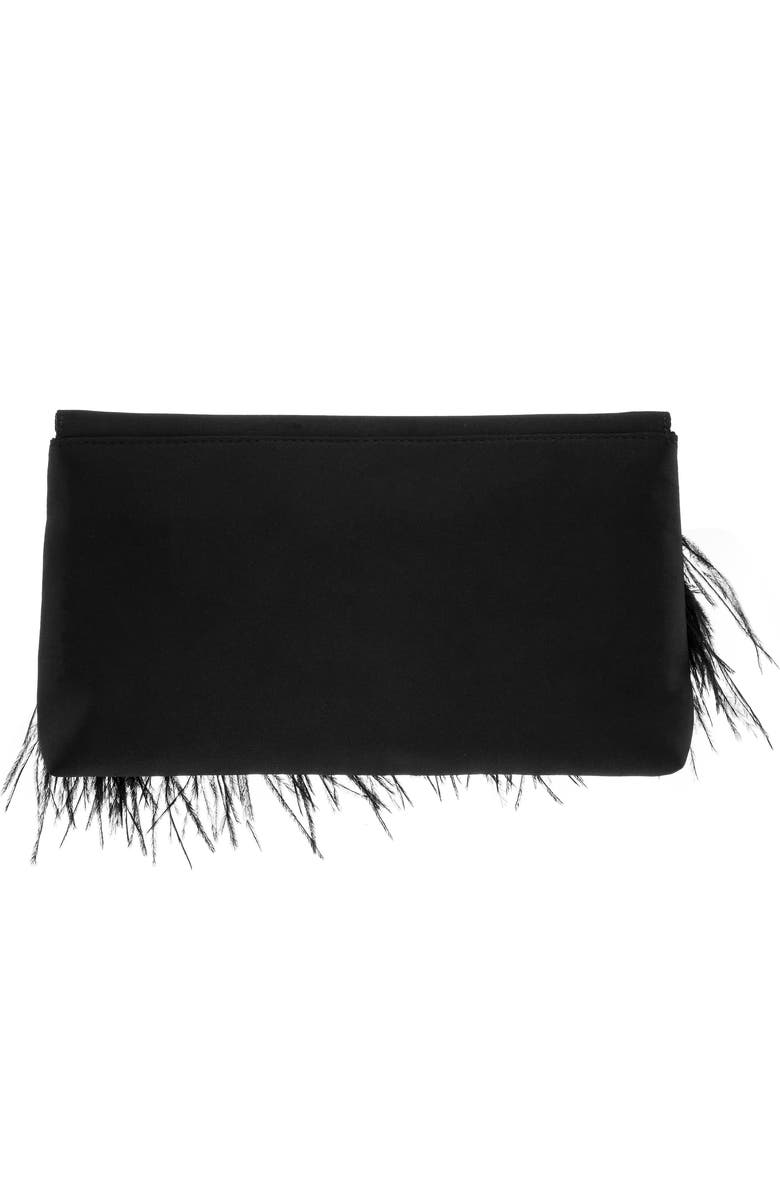 Nina Kaidy Feather Trim Satin Clutch, Alternate, color,