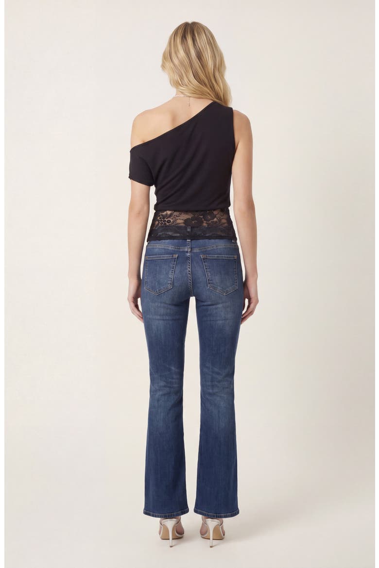Asymmetric Off Shoulder Top with Lace Waist Panel, Alternate, color, Black