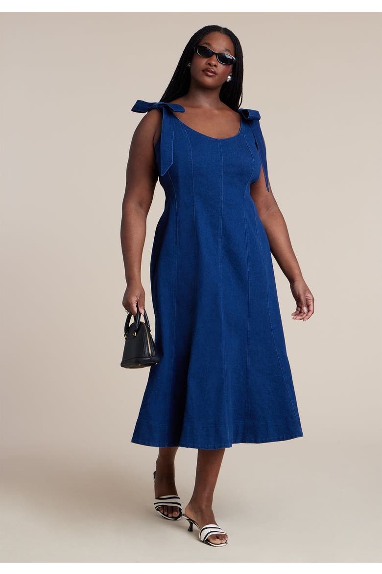 Denim Trumpet Dress, Alternate, color, MEDIUM WASH