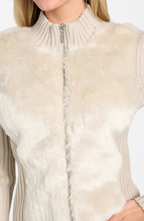 Guess Mila Mixed Media Faux Fur Cardigan In Neutral
