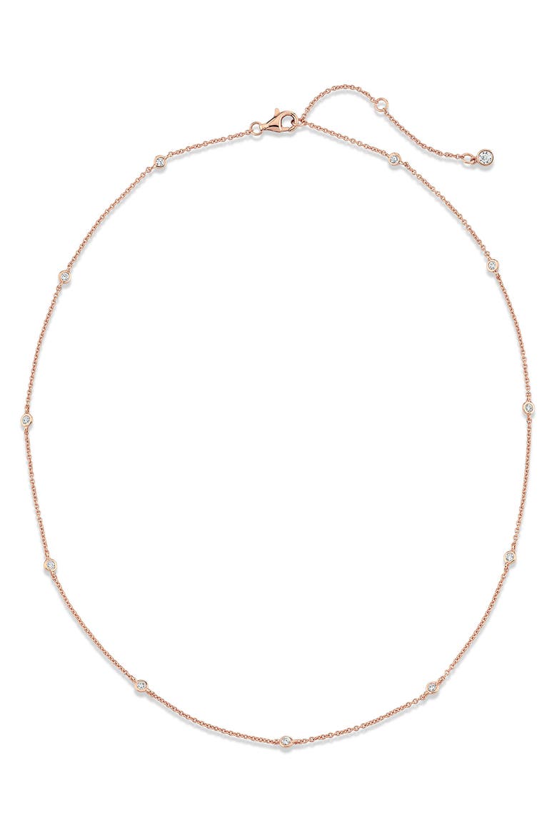 Cubic Zirconia Bezel Station Necklace, Alternate, color, 18KT ROSE GOLD/ CLEAR STONE