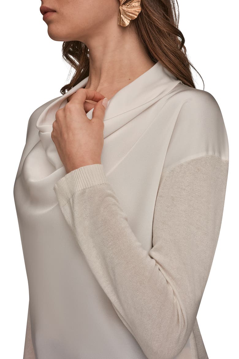 Mixed Media Cowl Neck Top, Alternate, color, CREAM