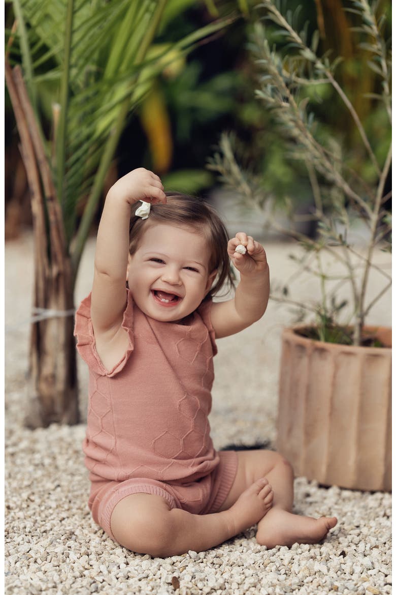 Scallop Honeycomb Stitch Sweater & Shorts Set, Alternate, color, SALMON