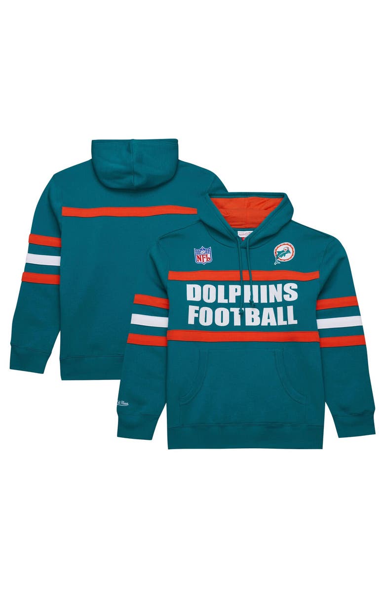 Mitchell & Ness Men's  Aqua Miami Dolphins Vintage Logo Head Coach Fleece Pullover Hoodie, Main, color, Aqua
