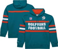 Mitchell & Ness Men's Aqua Miami Dolphins Vintage Logo Head Coach Fleece Pullover Hoodie