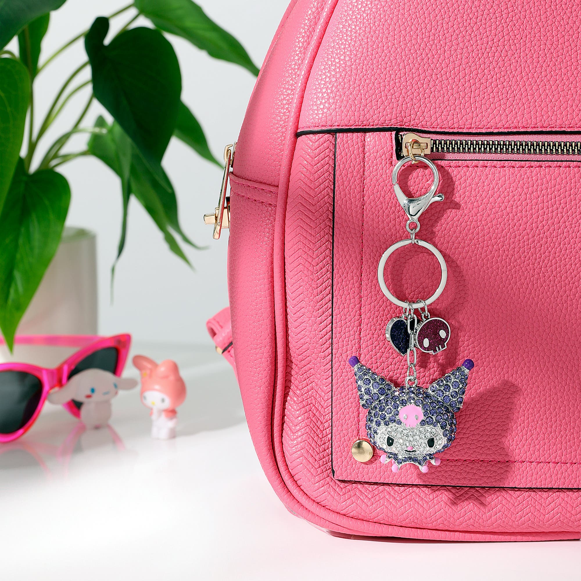 Hello Kitty Kuromi Crystal Cluster Pavé Bag Charm Keychain, Alternate, color, Crystal Clear