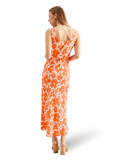 Ro&zo Womens Poppy-print Scoop-neck Woven Midi Dress Orange In Orange