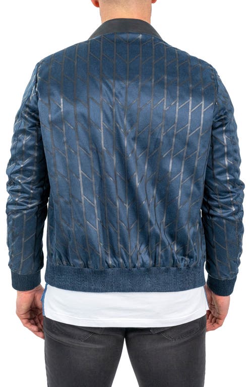 Maceoo Ladder Print Leather Jacket In Blue