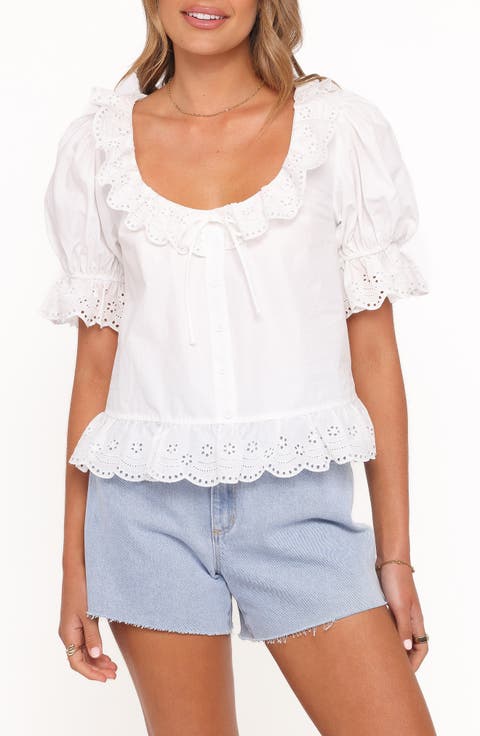 Anouk Eyelet Trim Button-Up Top
