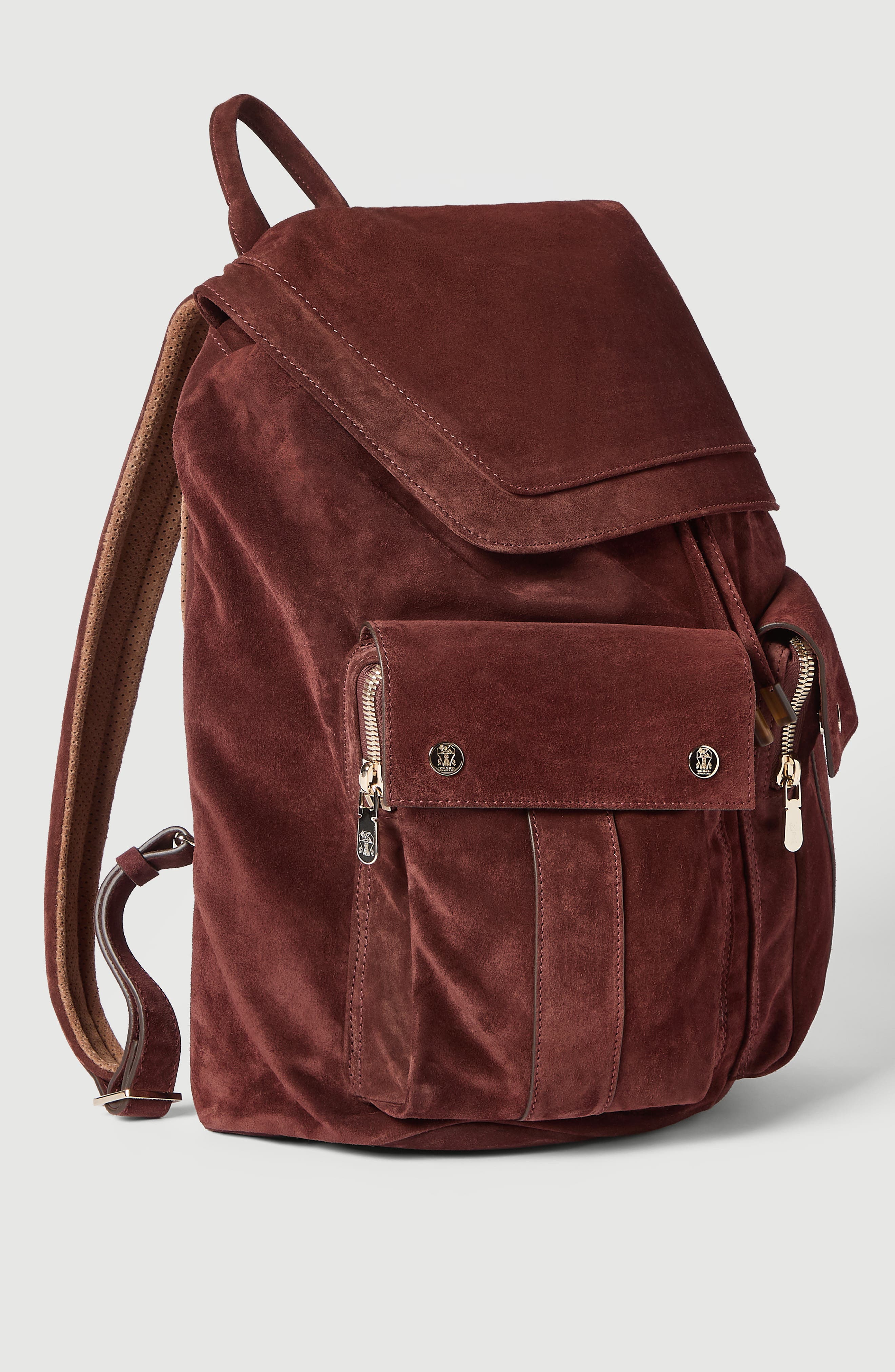 Brunello Cucinelli Suede leisure backpack, Alternate, color, Burgundy