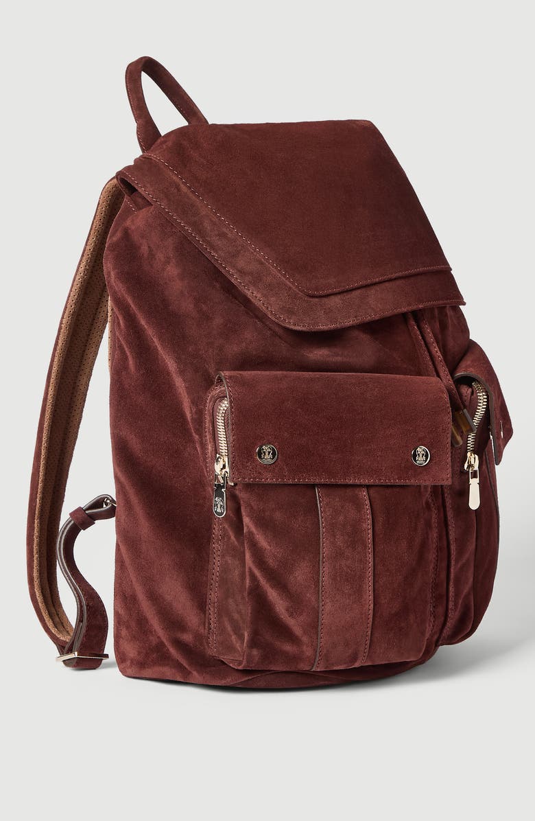 Brunello Cucinelli Suede leisure backpack, Alternate, color, Burgundy