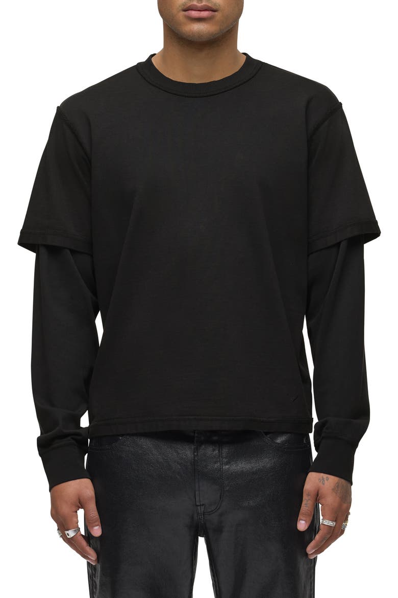 Hybrid Layered Long Sleeve Cotton T-Shirt, Main, color, FOREST BLACK