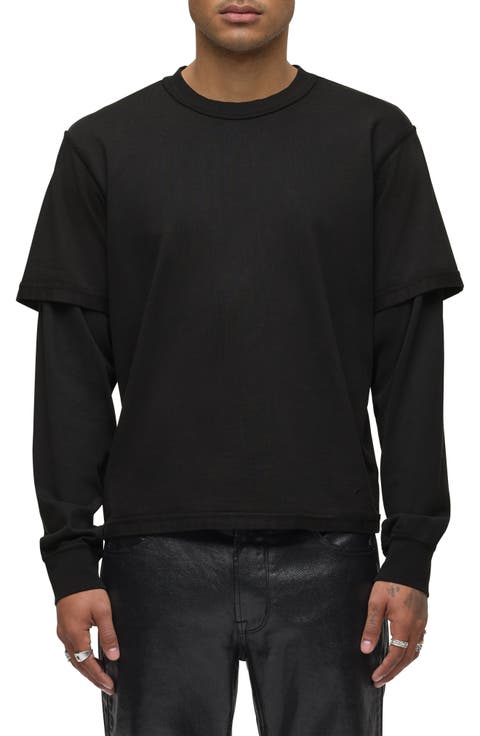 Hybrid Layered Long Sleeve Cotton T-Shirt