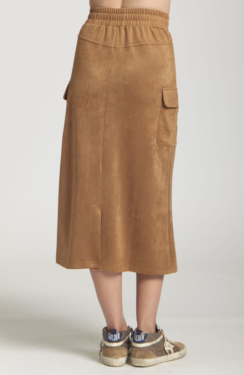 APNY Faux Suede Cargo Midi Skirt, Alternate, color, Caramel
