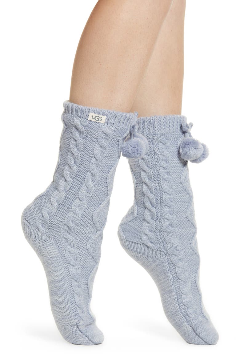 Pompom Fleece Lined Socks, Alternate, color, FRESH AIR