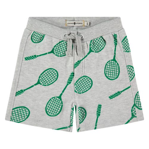 Stains and Stories by Babyface Allover Badminton Racquet Print Sweatshorts in Light Grey Melee  product