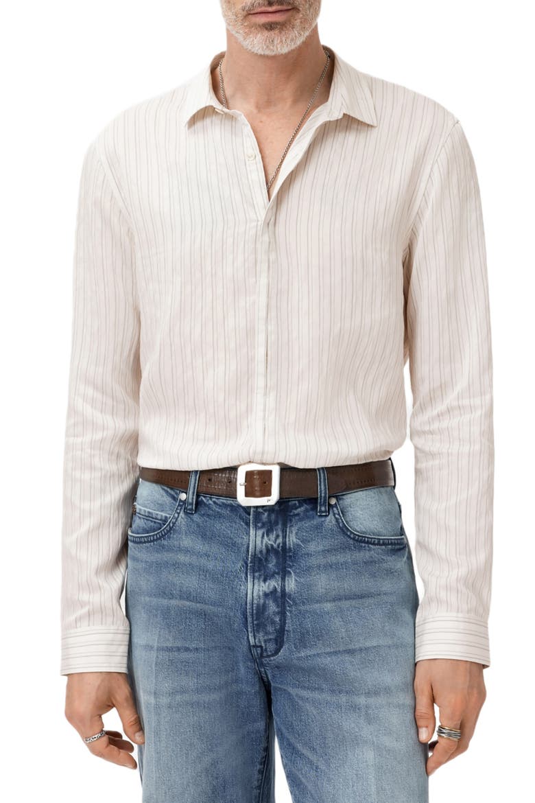 Hickory Stripe Button-Up Shirt, Main, color, BLACK/ WHITE