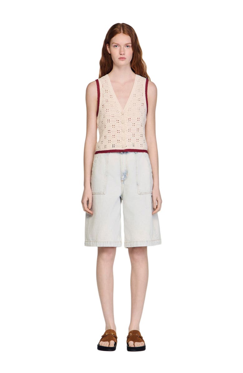 SANDRO Crochet-style cardigan, Main, color, Ecru