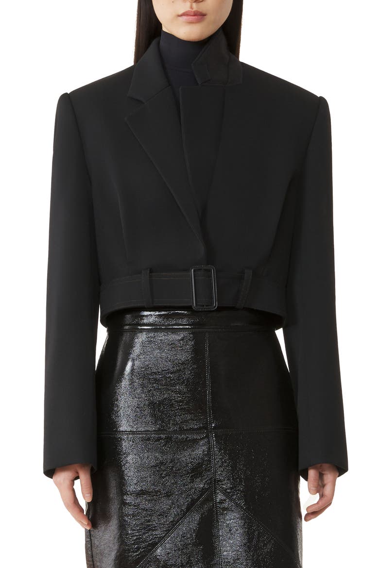 Short Belted Jacket In Wool, Alternate, color, Black