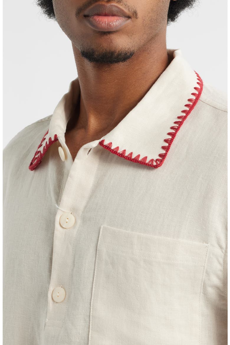 Bronc Girona Short Sleeve Linen Button-Up Shirt, Alternate, color, BEIGE