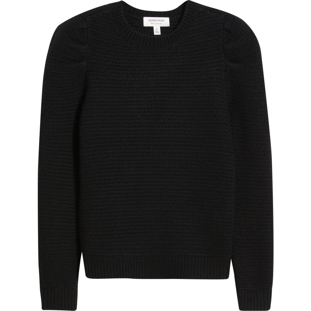 Nordstrom Wool & Cashmere Puff Sleeve Sweater In Black
