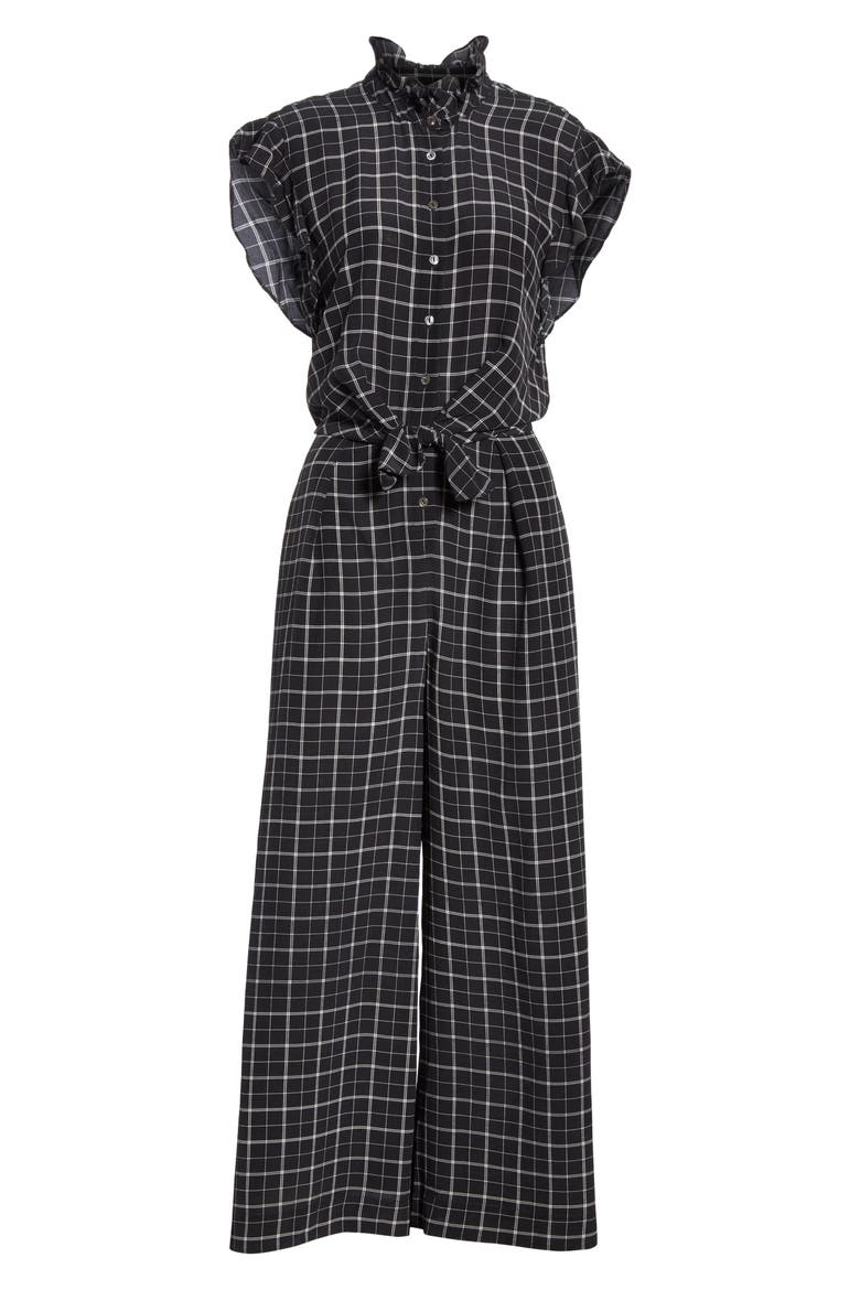 Plaid Silk Jumpsuit, Alternate, color, BLACK