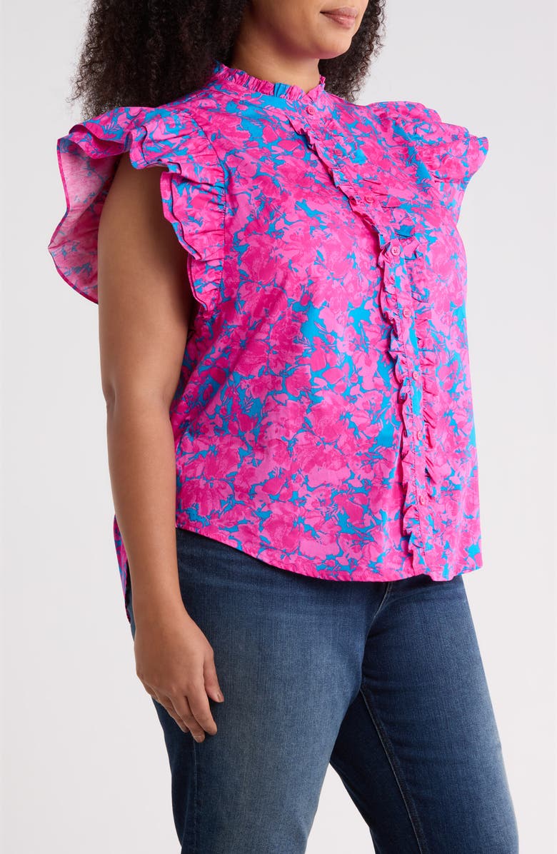 SUGARLIPS Lucy Floral Print Sleeveless Shirt, Alternate, color, Cerulean-Pink-Multi