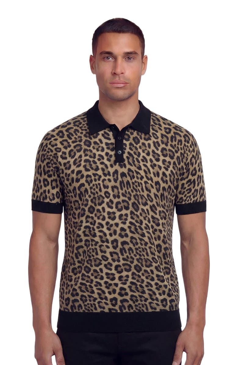 Lords of Harlech Leopard Mens Merino Silk Cashmere Polo, Main, color, Leopard Brown