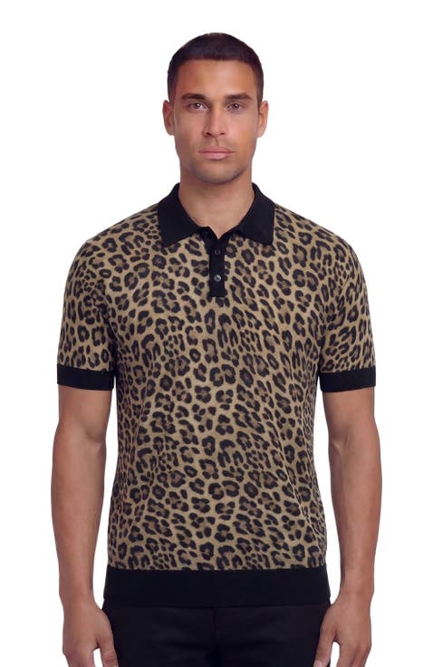 Leopard Mens Merino Silk Cashmere Polo