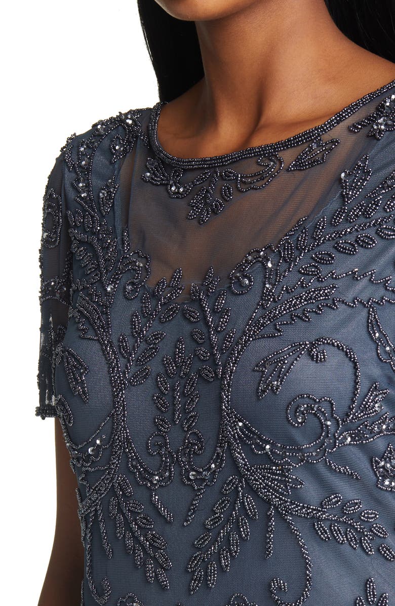 Pisarro Nights Beaded Illusion Neck Dress, Alternate, color, 