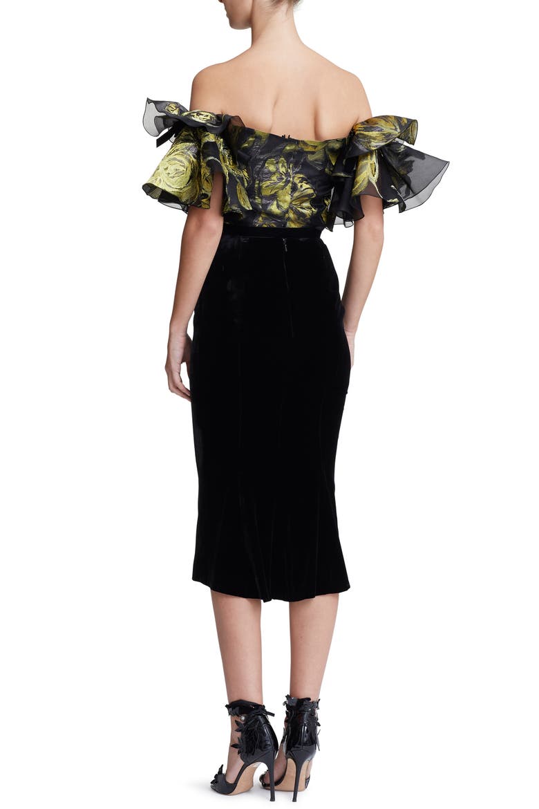 Ruffle Off the Shoulder Mixed Media Dress, Alternate, color, CITRINE