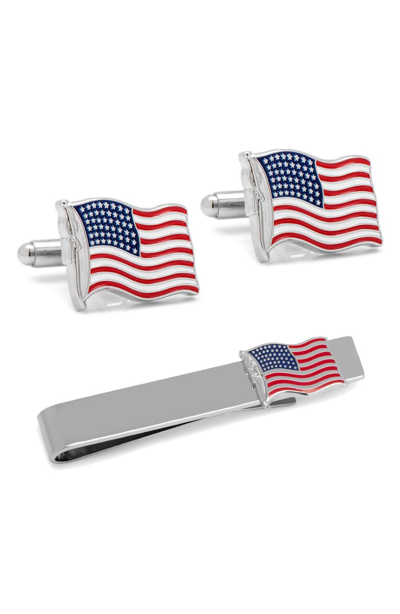 Cufflinks, Inc. American Flag Cuff Links & Tie Bar Set, Main, color, Red